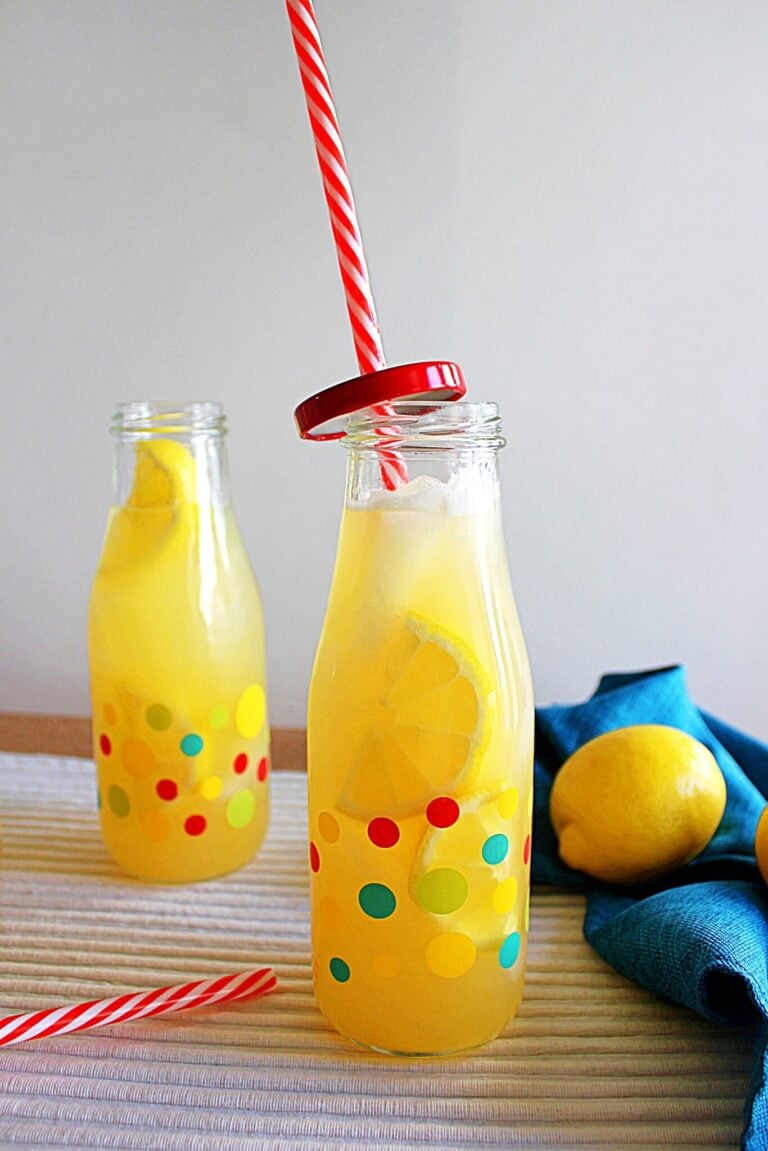 Instant pot lemonade in a polka dot jar.