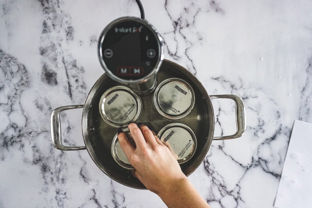 Putting the extract into a sous vide bath.