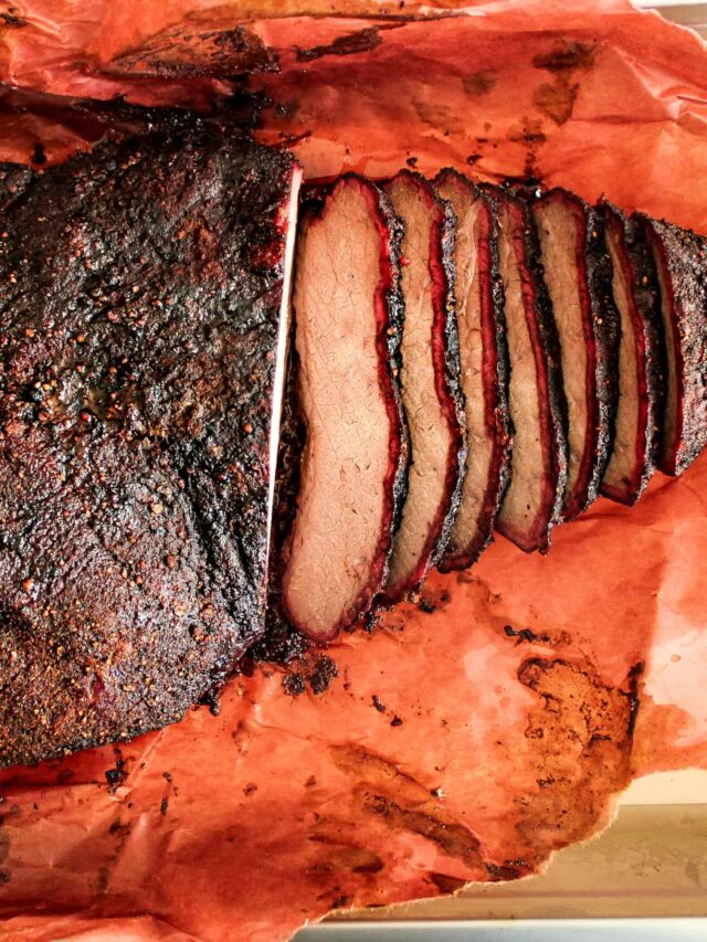Sliced smoked brisket.