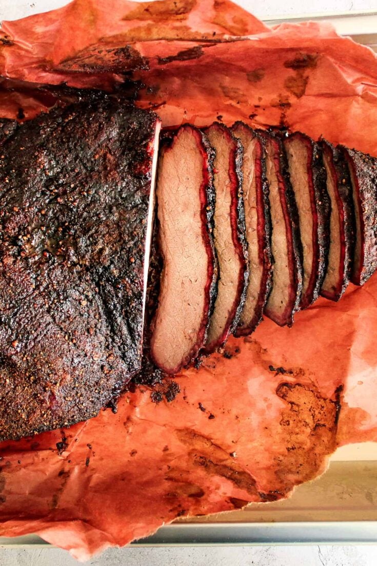 Sliced smoked brisket.