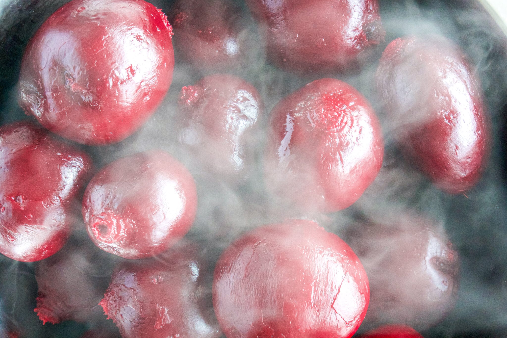 Steaming oven roasted beets. 