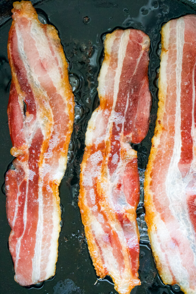 Cast iron cooked bacon.