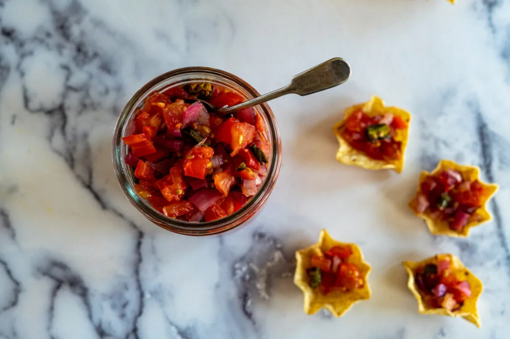 Smoked salsa in nacho chips.