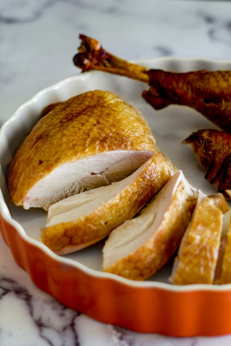 Sliced smoked turkey breast.