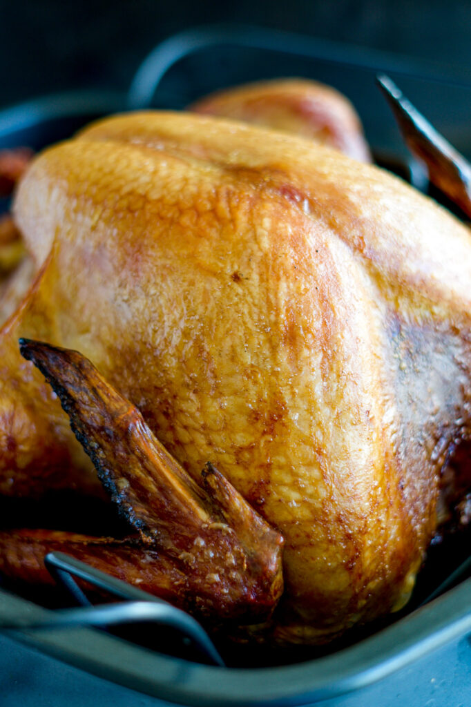 Golden skinned smoked turkey.
