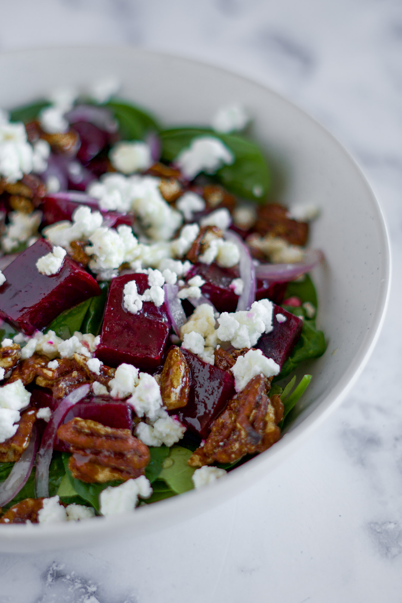 Roasted Beet + Goat Cheese Salad With Candied Pecans + Apple Cider