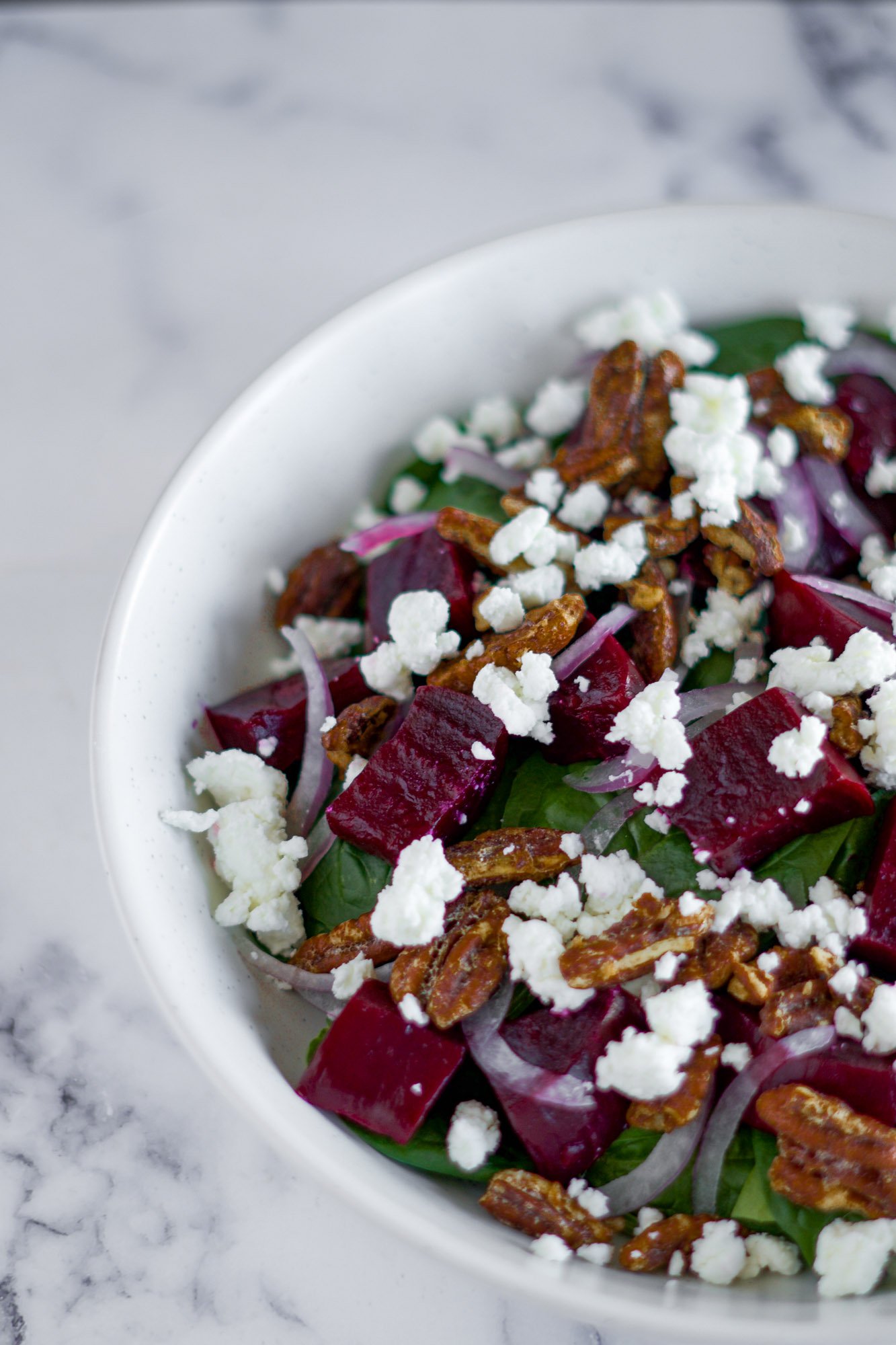 Roasted Beet + Goat Cheese Salad With Candied Pecans + Apple Cider