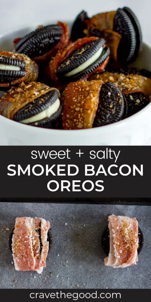 Smoked bacon wrapped oreos pinterest graphic.