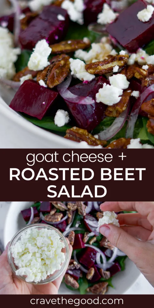 Roasted beet and goat cheese salad pinterest graphic.