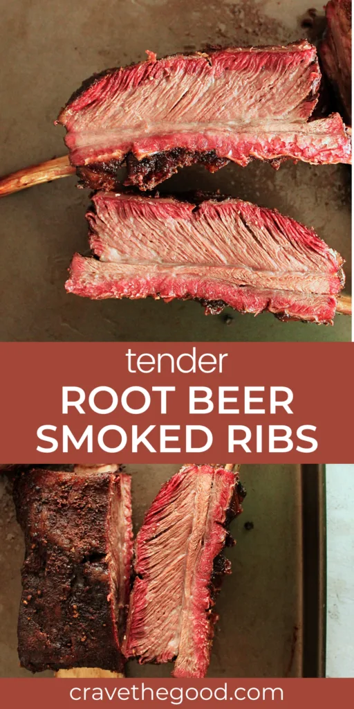 Root beer smoked ribs pinterest graphic.
