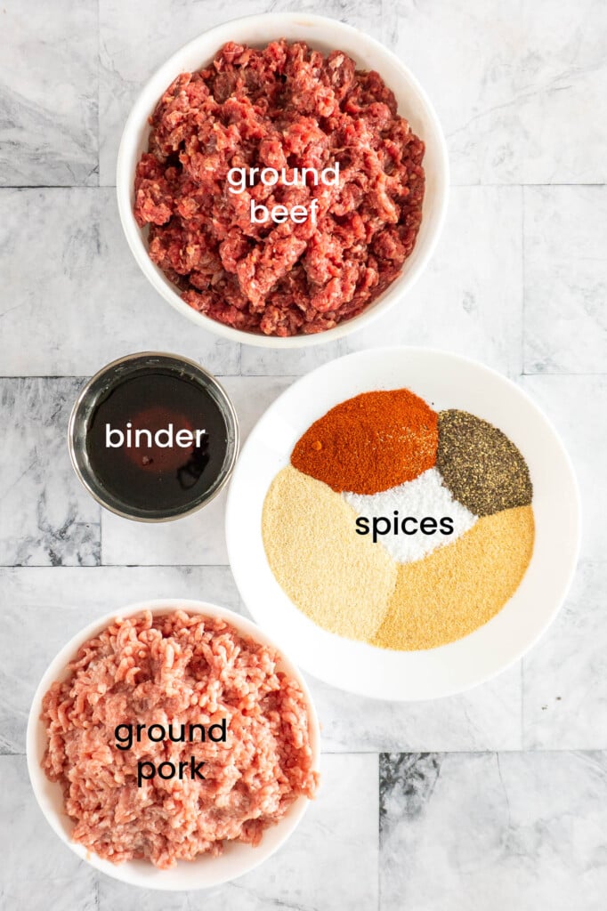 Ingredients for ground beef jerky sticks.