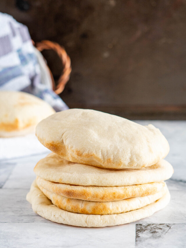 A stack of sourdough pitas.