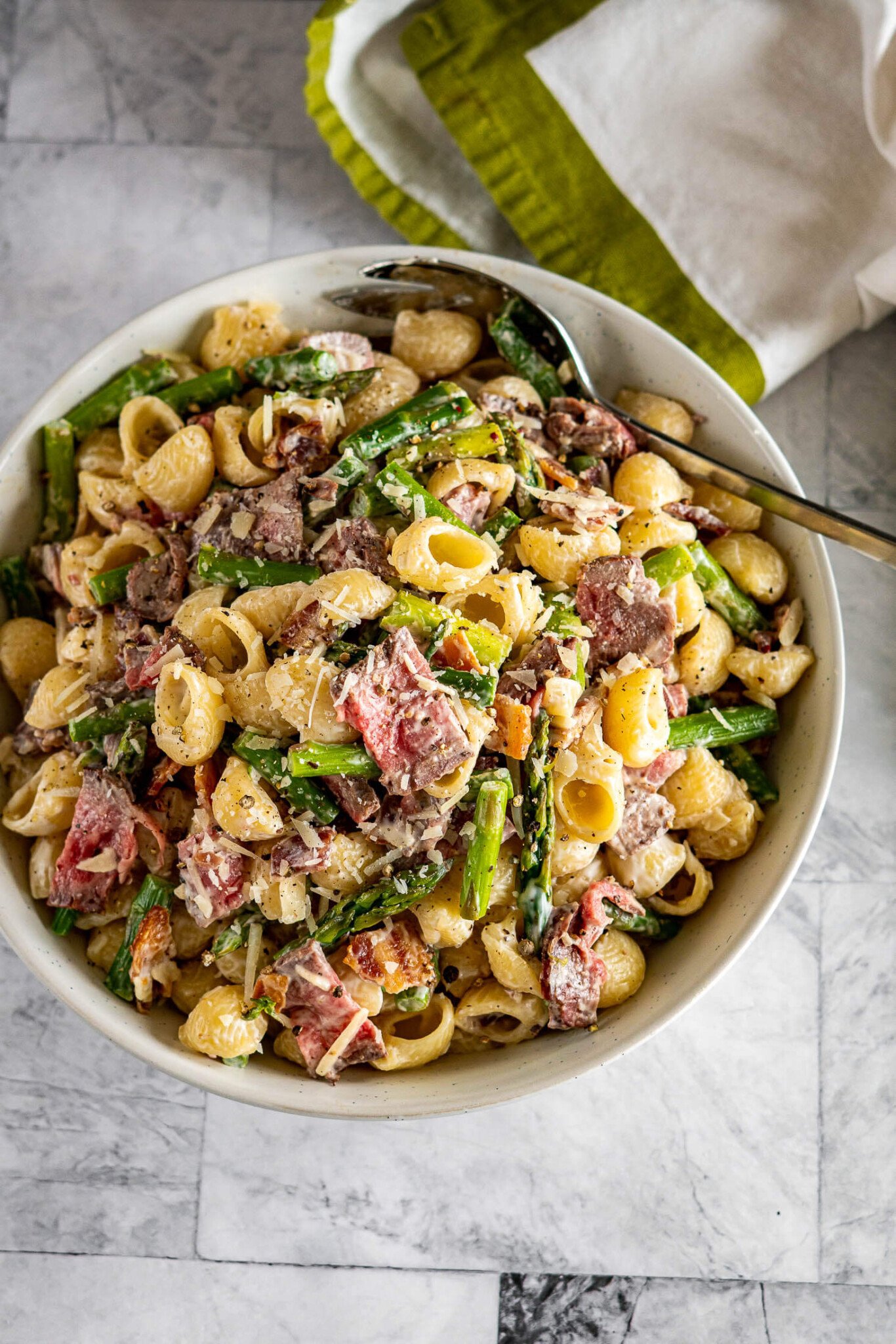 Steak Pasta Salad With Asparagus, Bacon + Parmesan Crave The Good