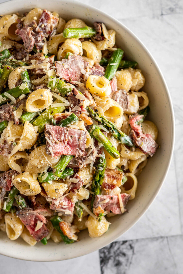 Steak Pasta Salad With Asparagus, Bacon + Parmesan crave the good