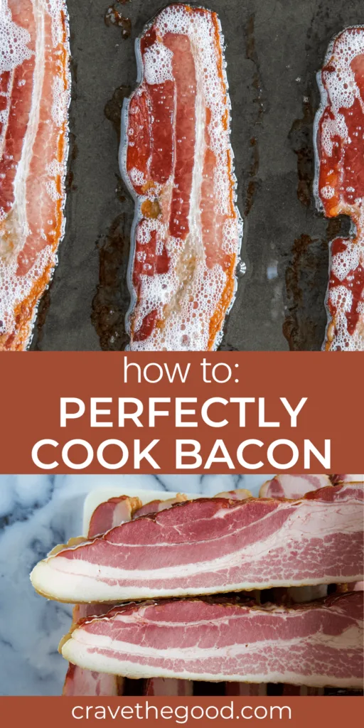 How to perfectly cook bacon pinterest graphic.