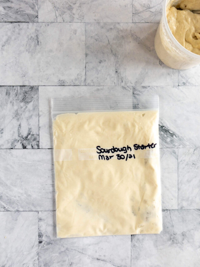 Sourdough starter prepared for freezing.