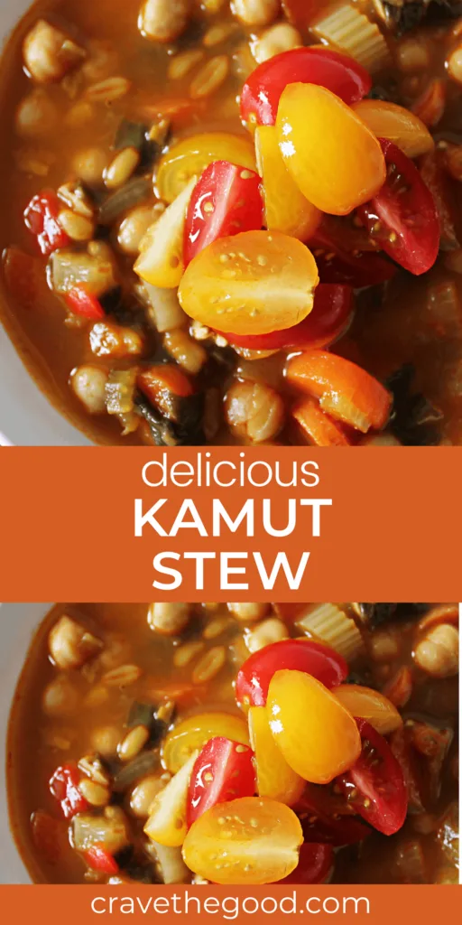 Delicious kamut stew pinterest graphic.