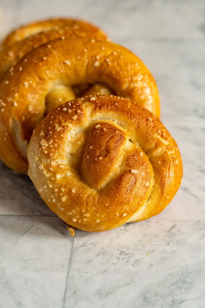 Stack of sourdough pretzels.