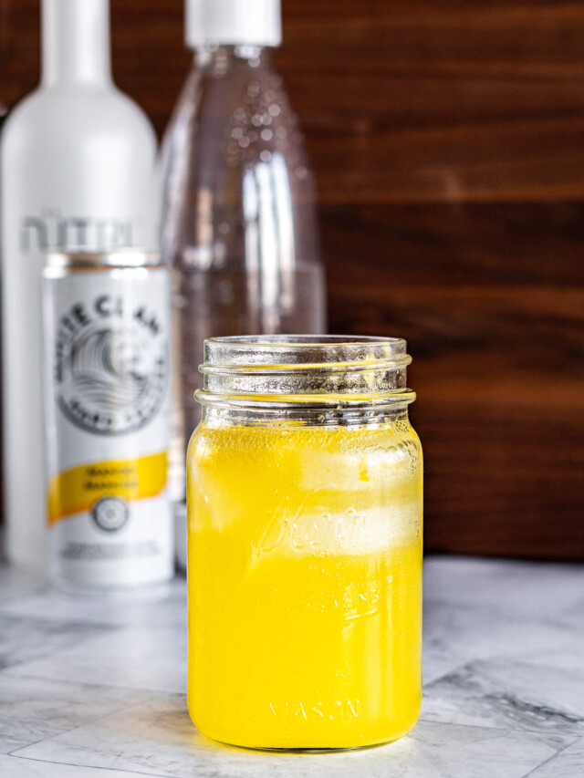 Homemade hard seltzer in a mason jar.