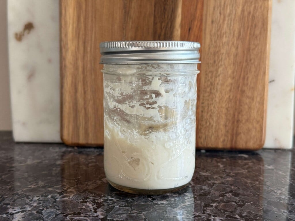 Revived starter in fresh jar after feeding.