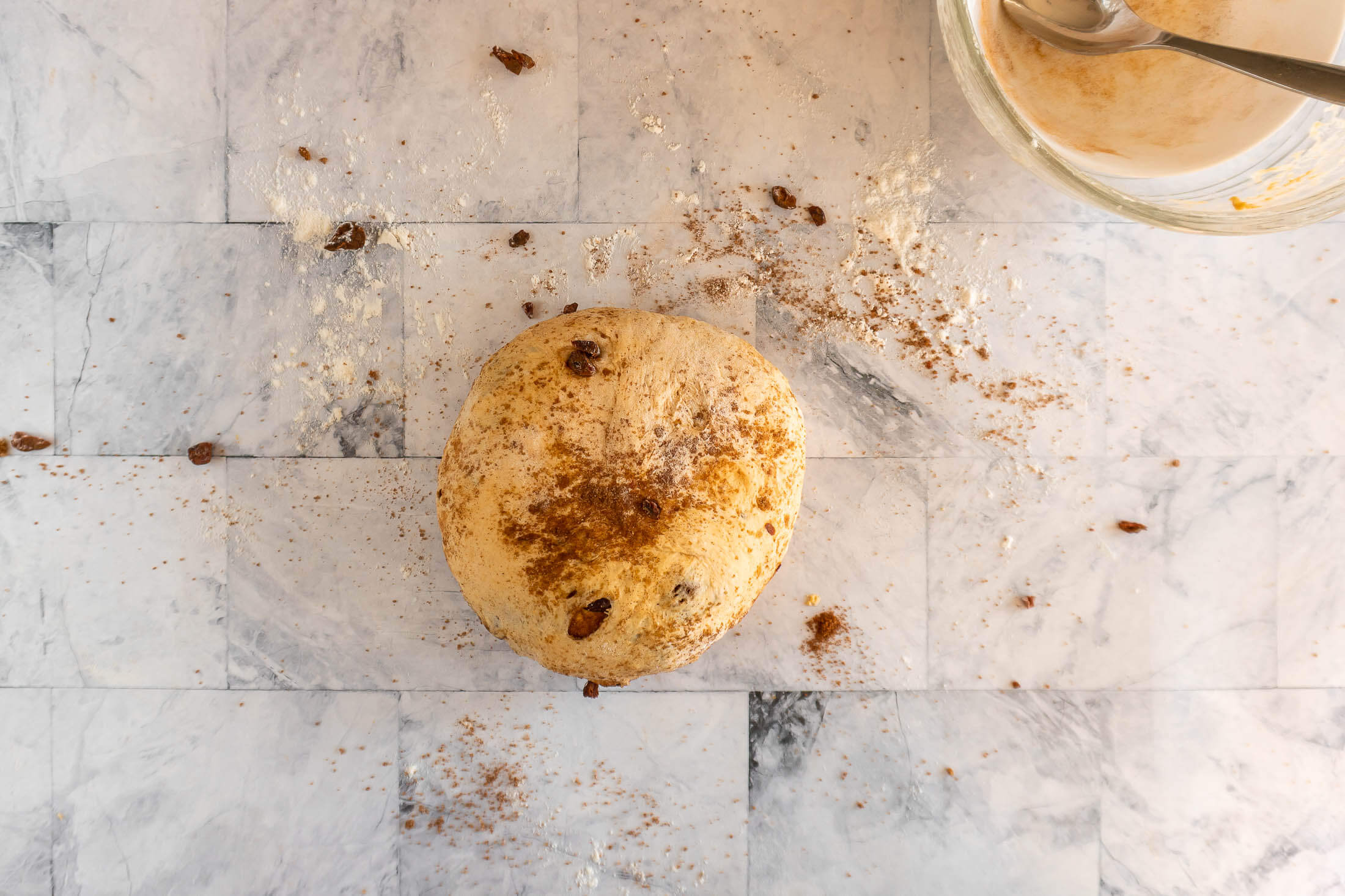 Fully kneaded dough with spices added in.