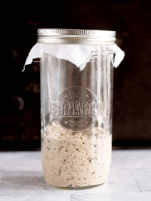 Rye sourdough starter in a mason jar.