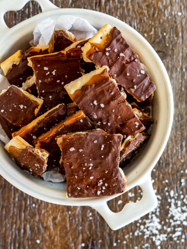 Broken up Cristmas crack in a white bowl.