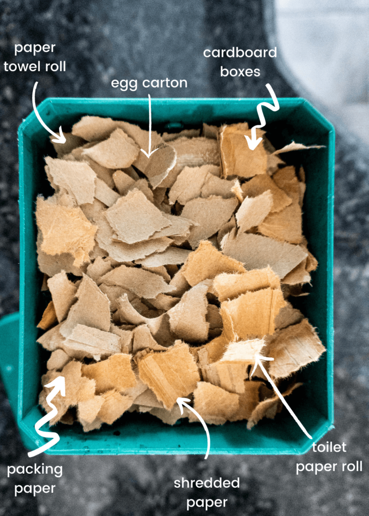 Examples of brown ingredients for composting in winter.