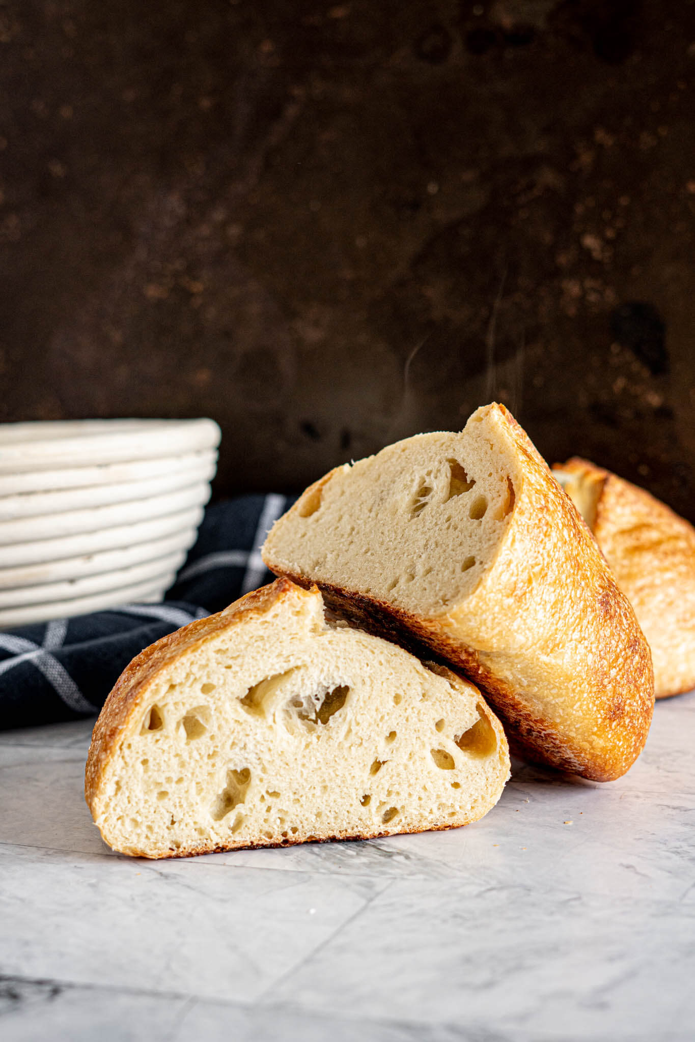 Cross section of sourdough baked without a dutch oven.