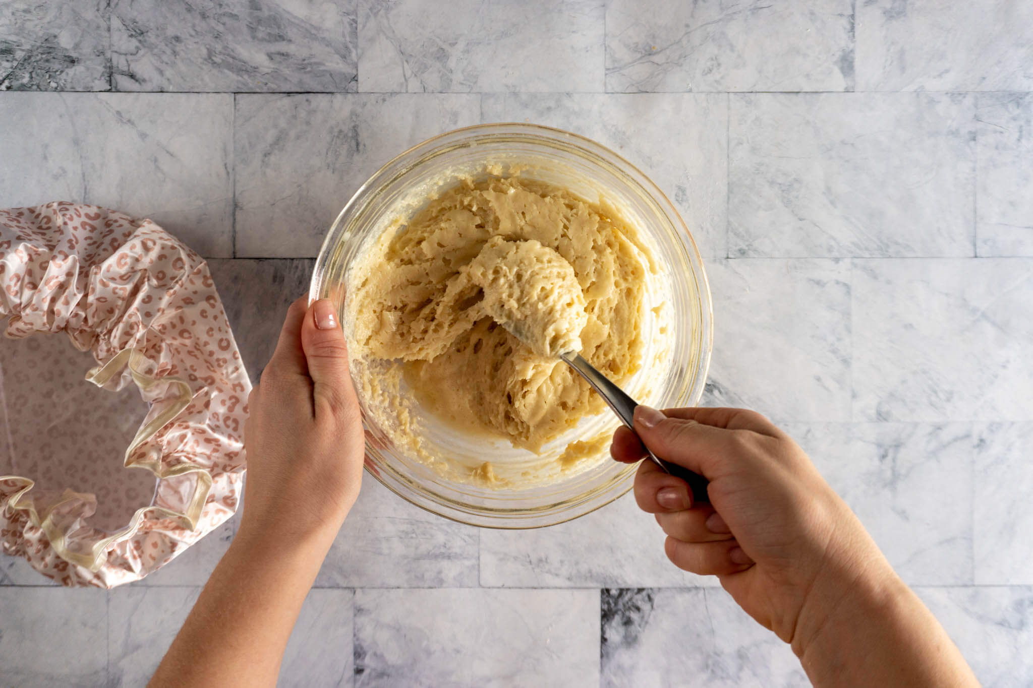 Stirring the starter.