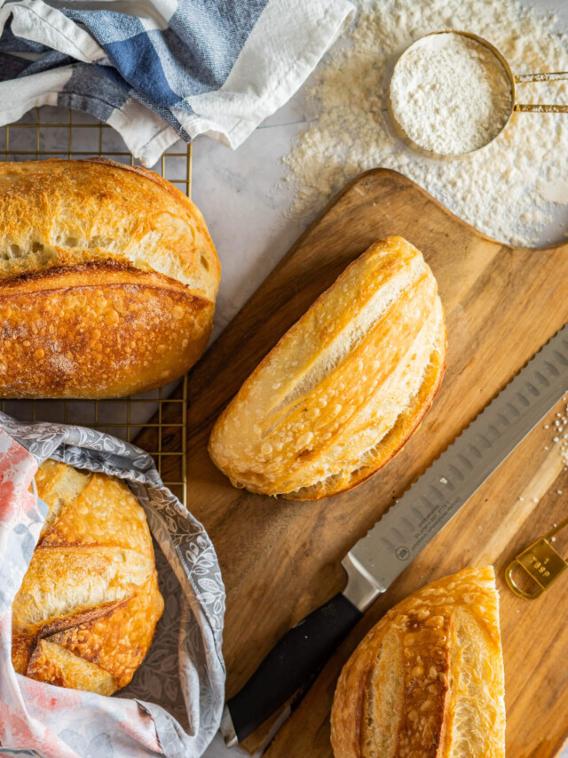 Fresh baked loaves of sourdough.