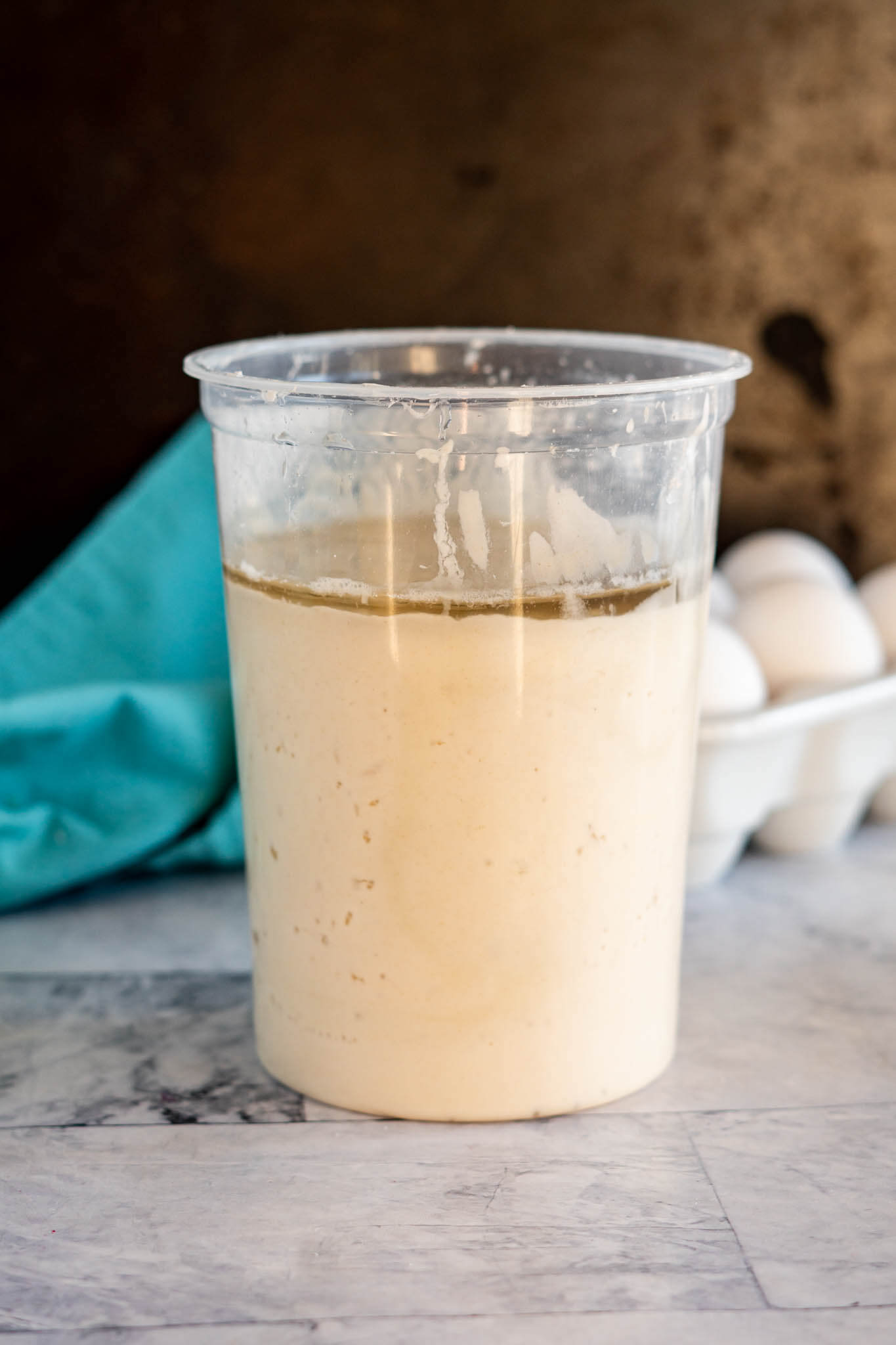 Unfed sourdough with hooch.