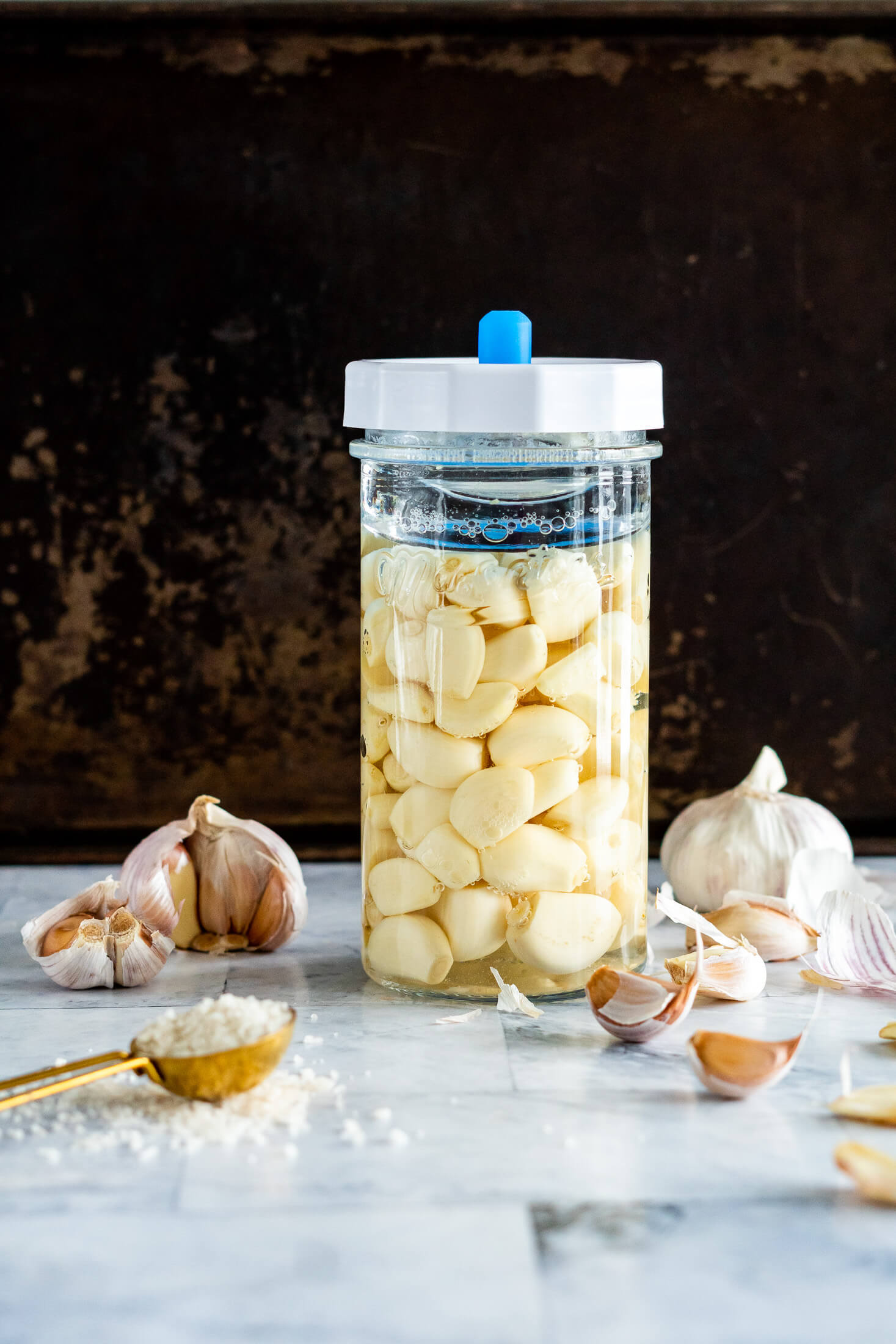 Fermented garlic in a jar.