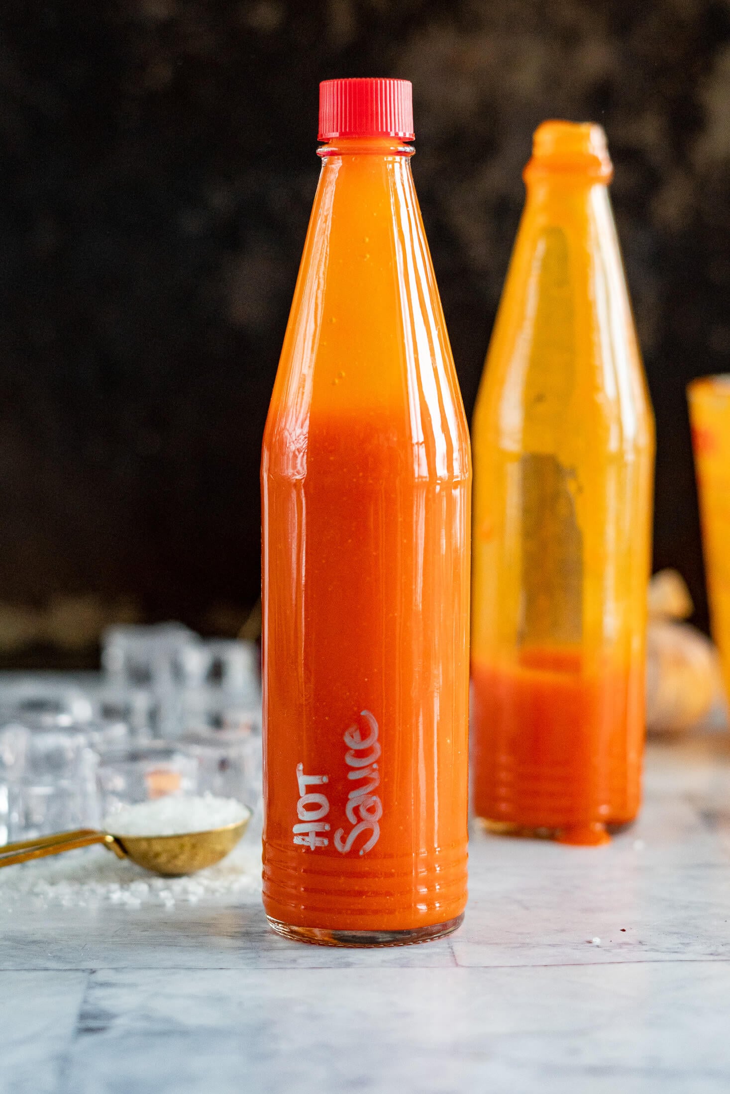 Fermented hot sauce in bottles.