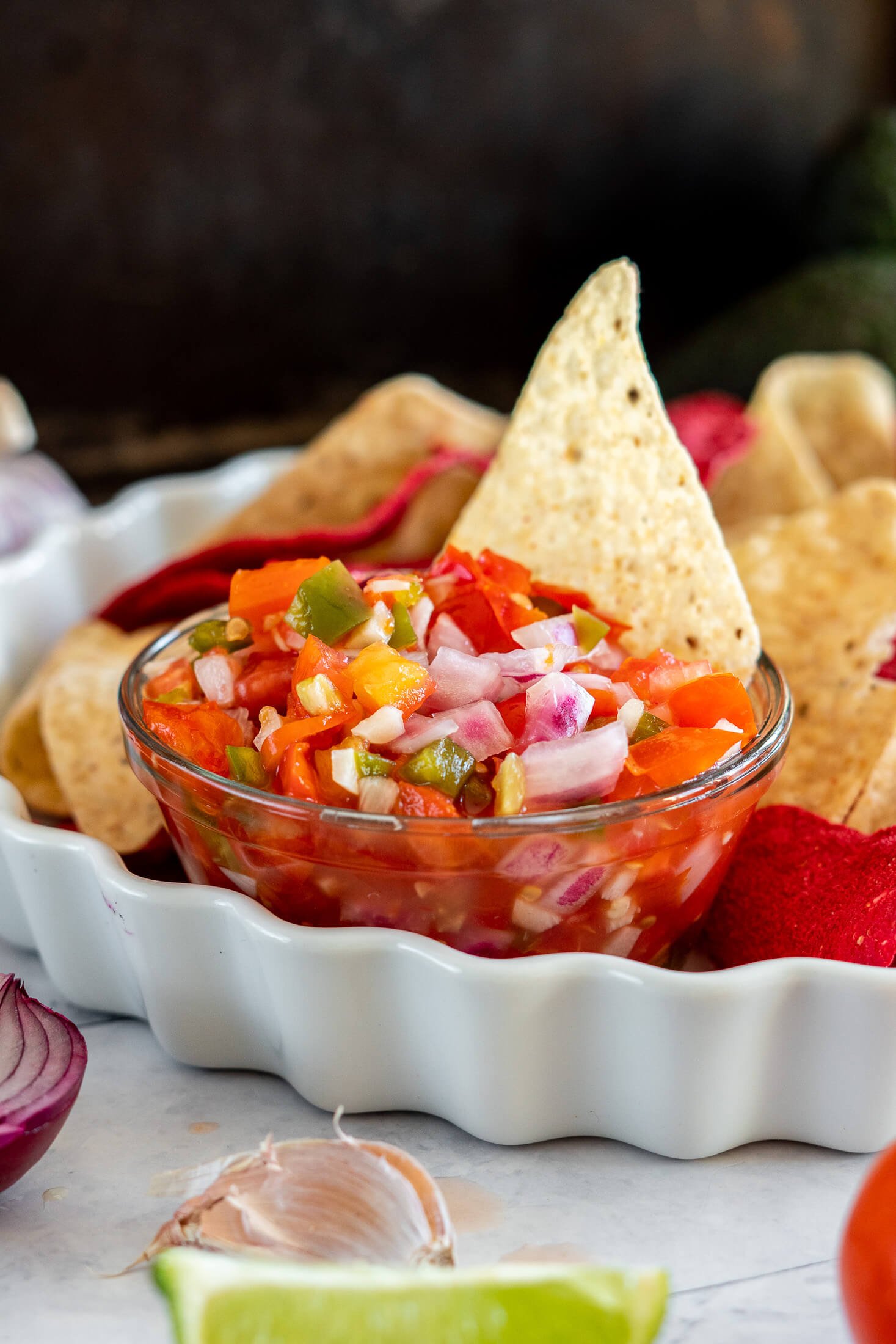 Fermented salsa in a glass bowl.