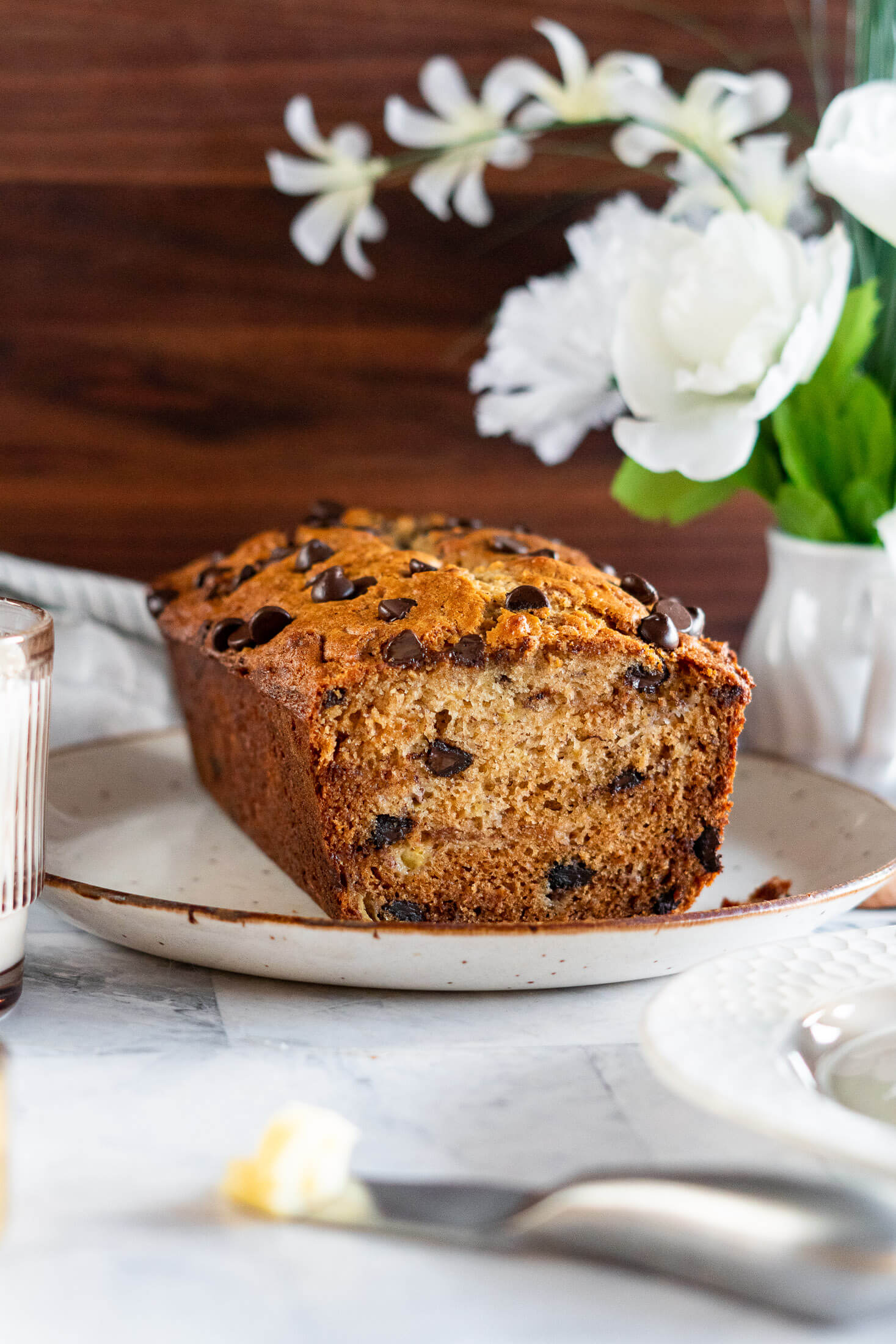 Sliced sourdough banana bread.