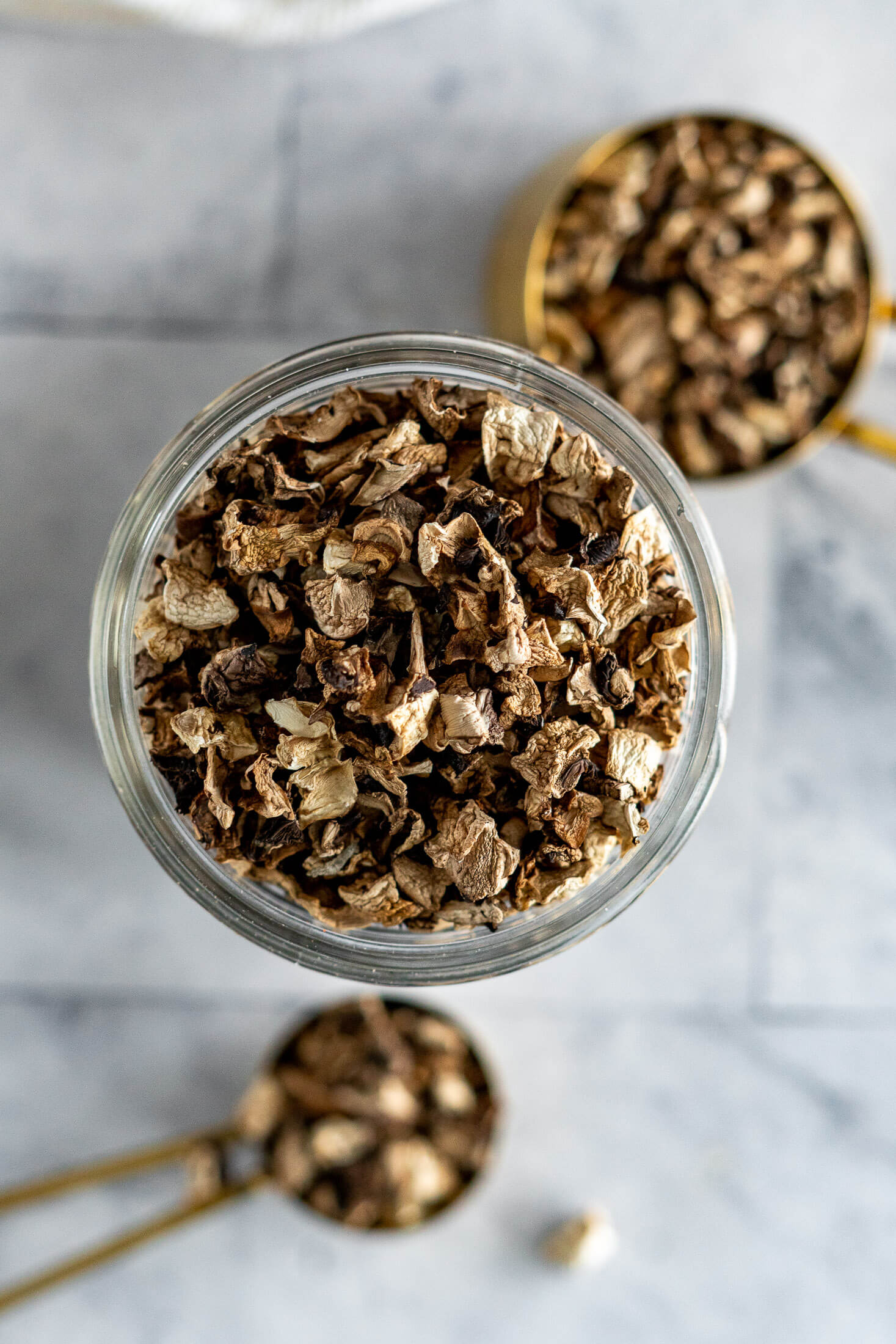 Close up of dehydrated mushrooms.