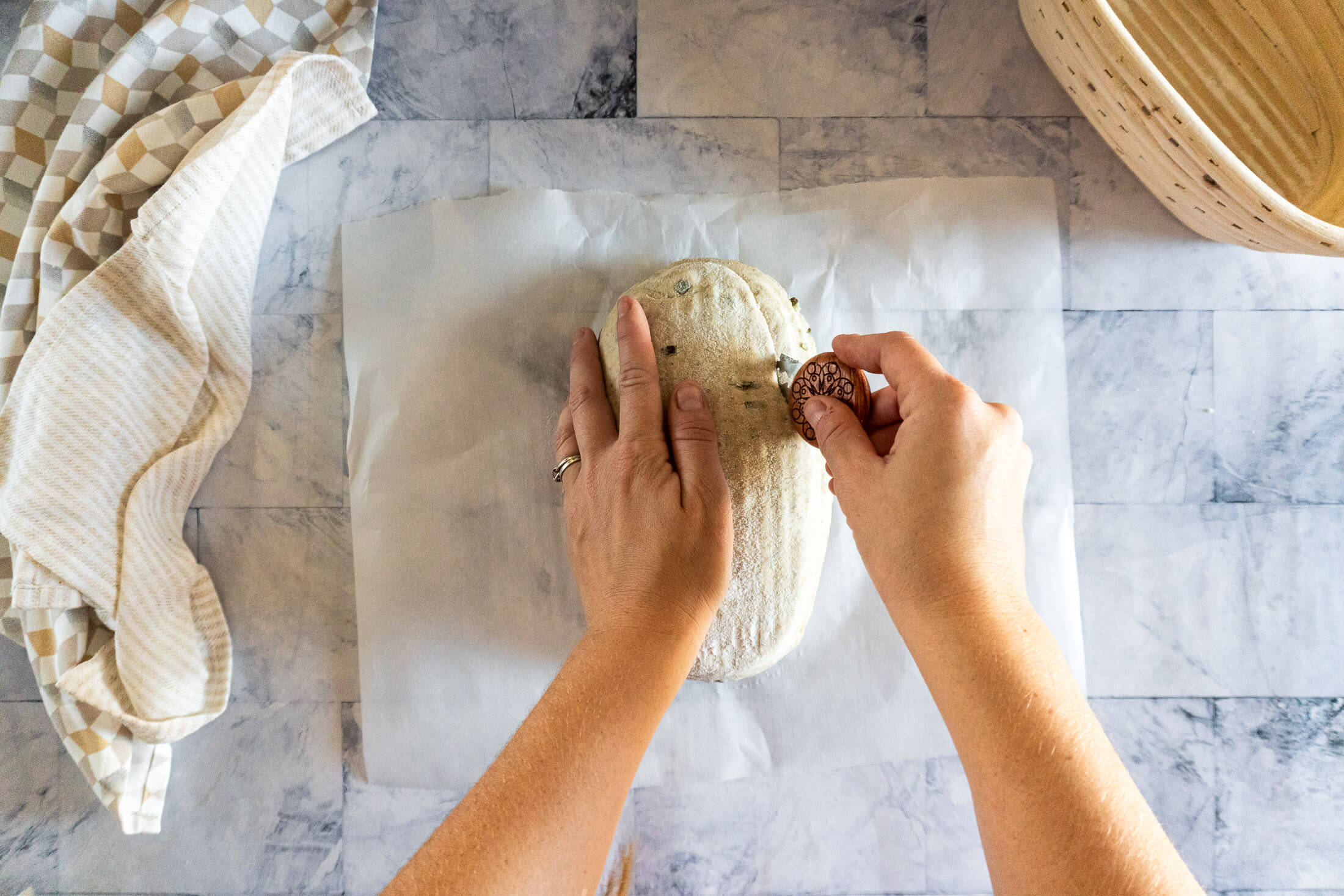 Scoring the dough. 