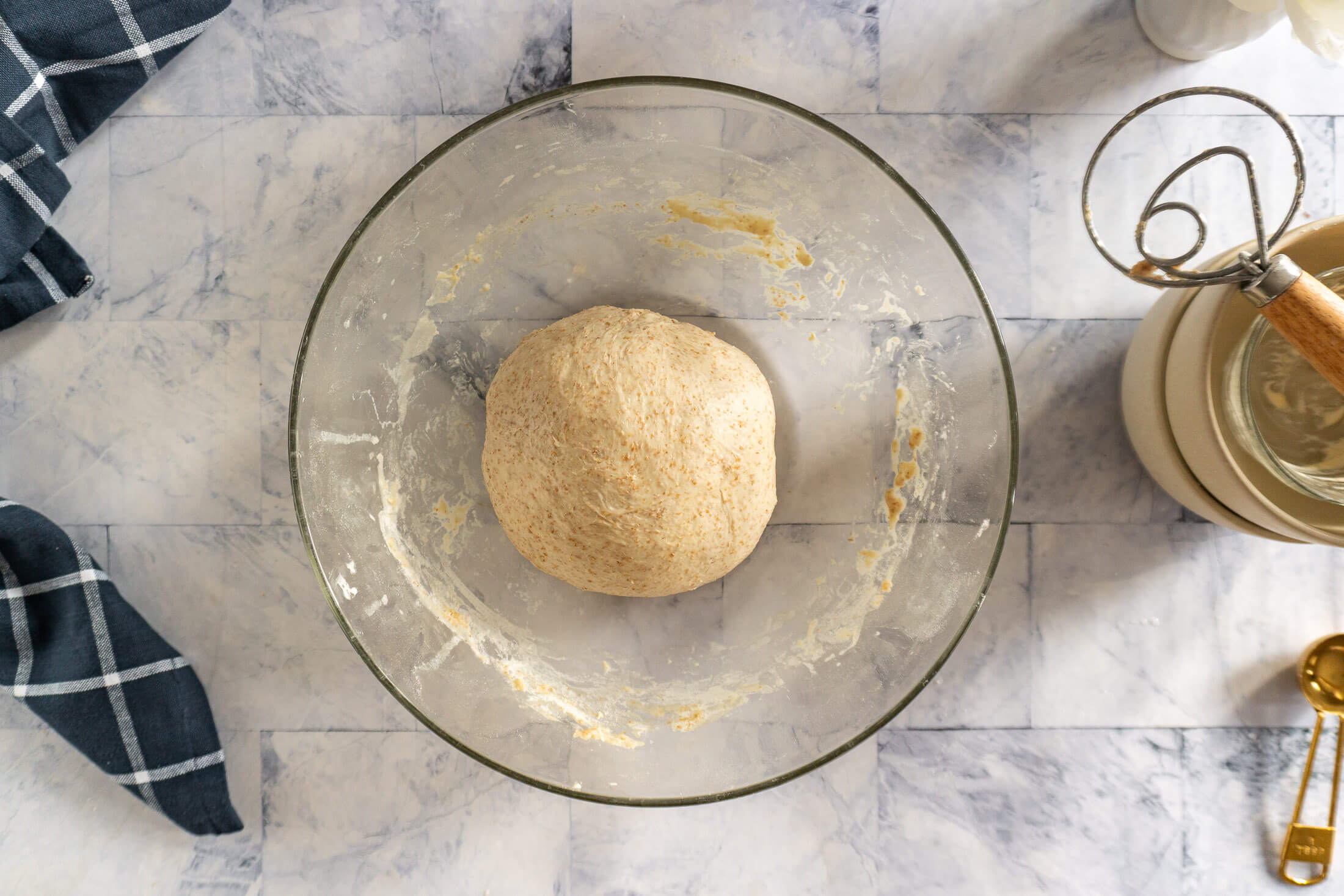 Dough before finishing the bulk ferment.