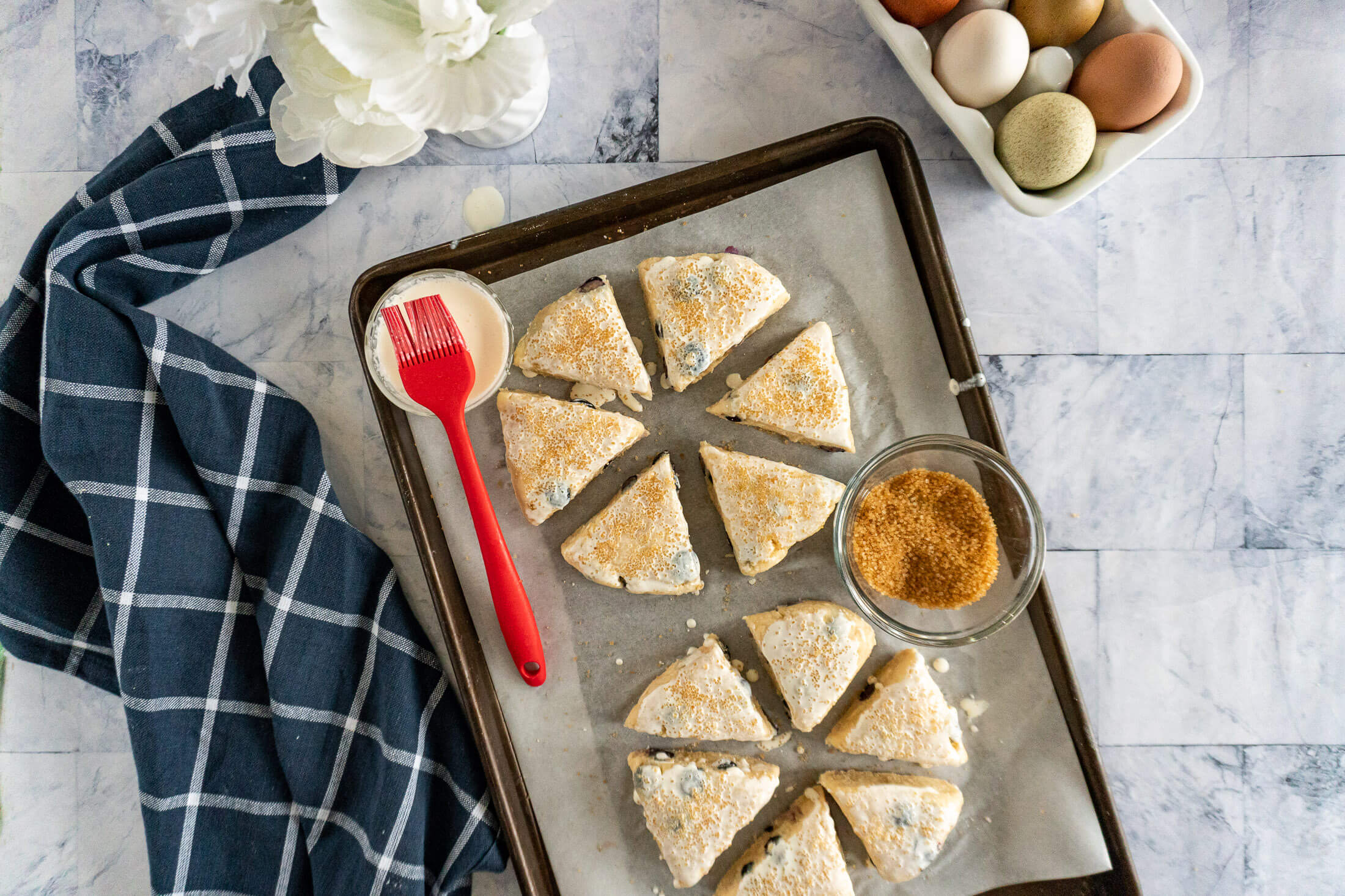 Scones prepared for baking.