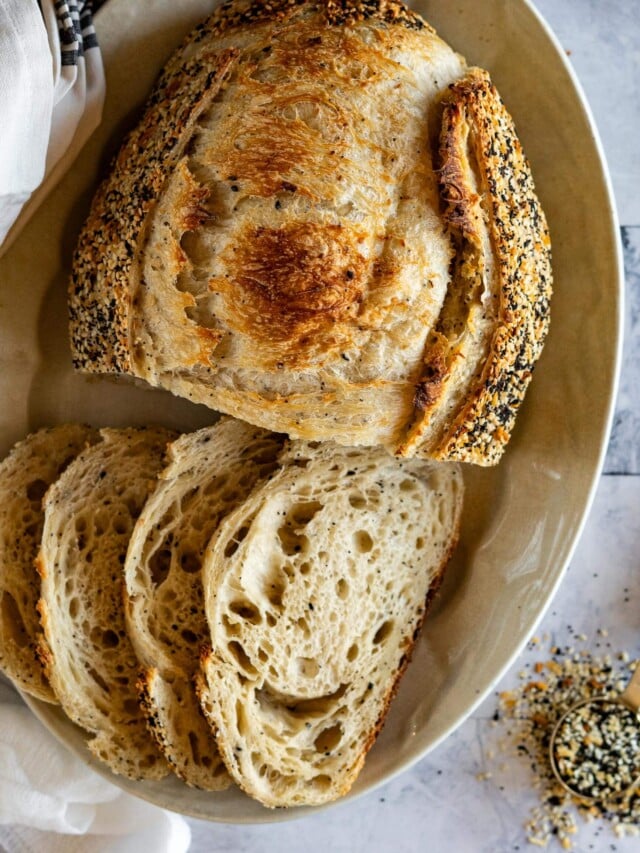 Sliced everything bagel sourdough bread.
