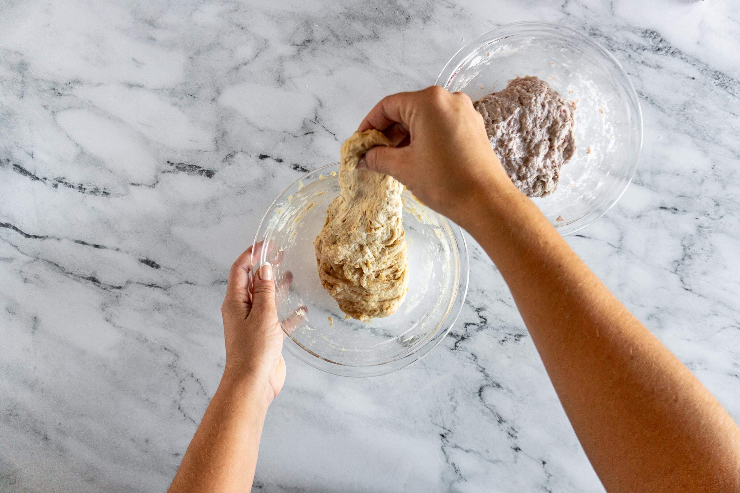 Stretching peanut butter dough.