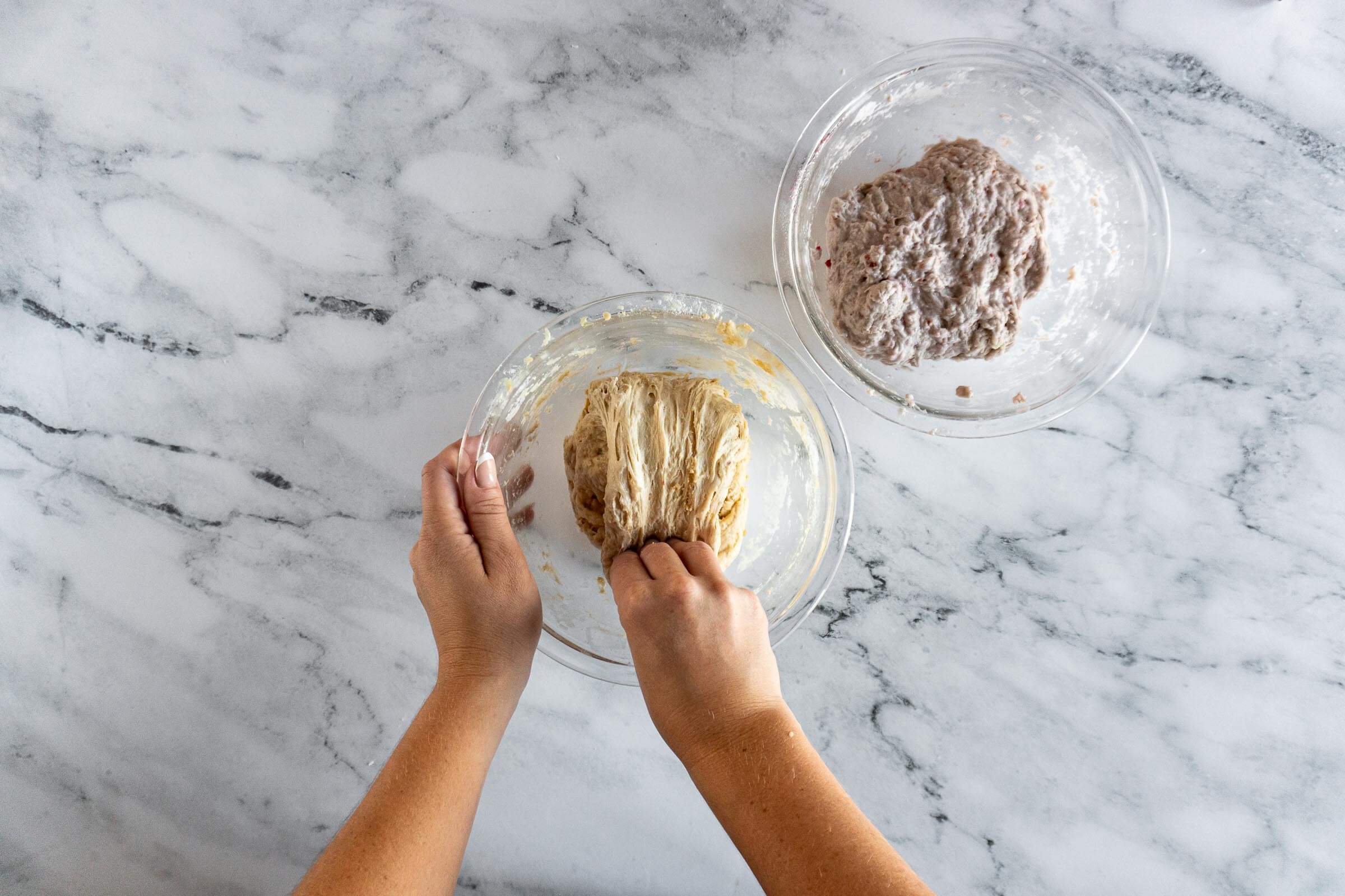 Folding peanut butter dough.