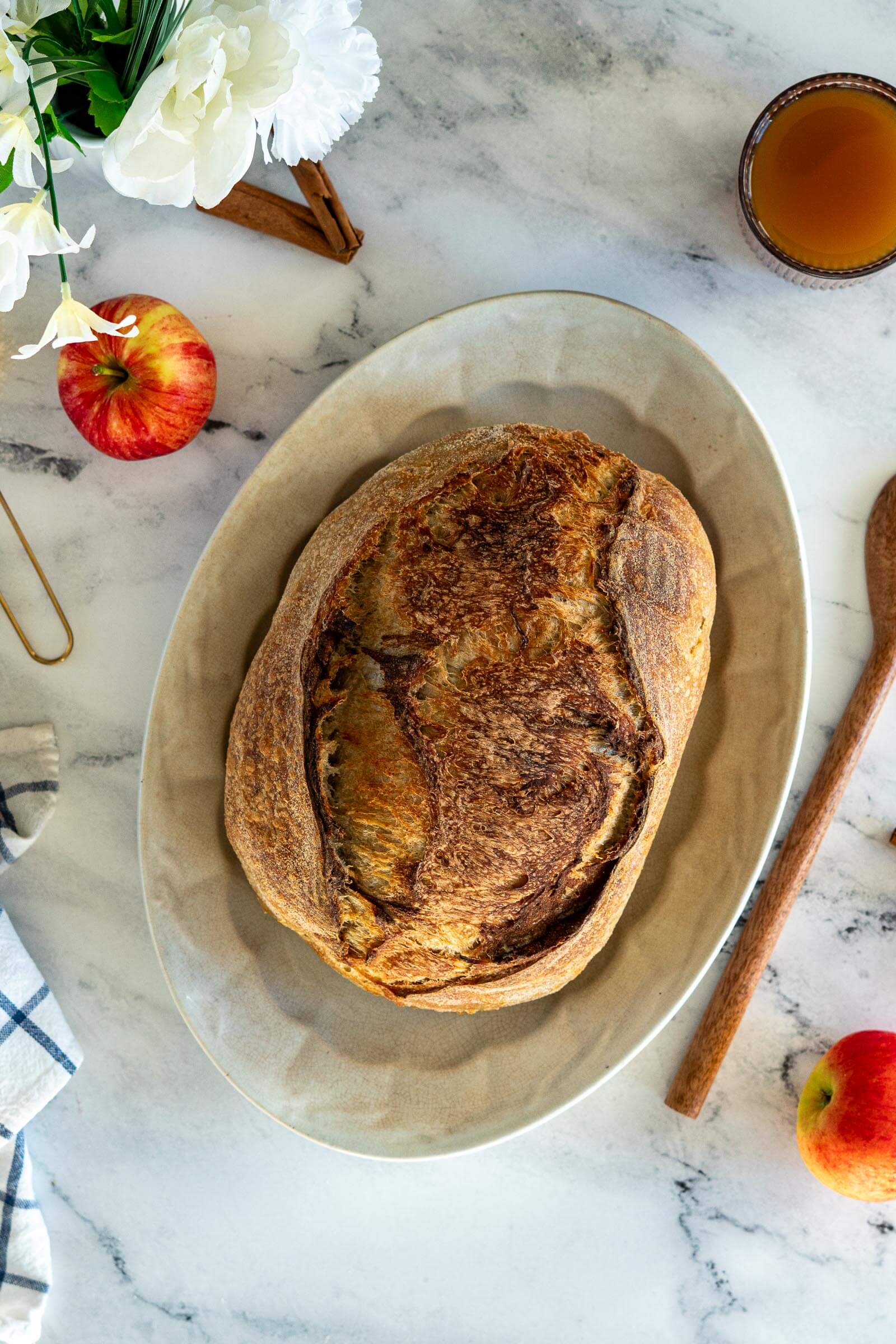Fully baked apple cider sourdough loaf. 
