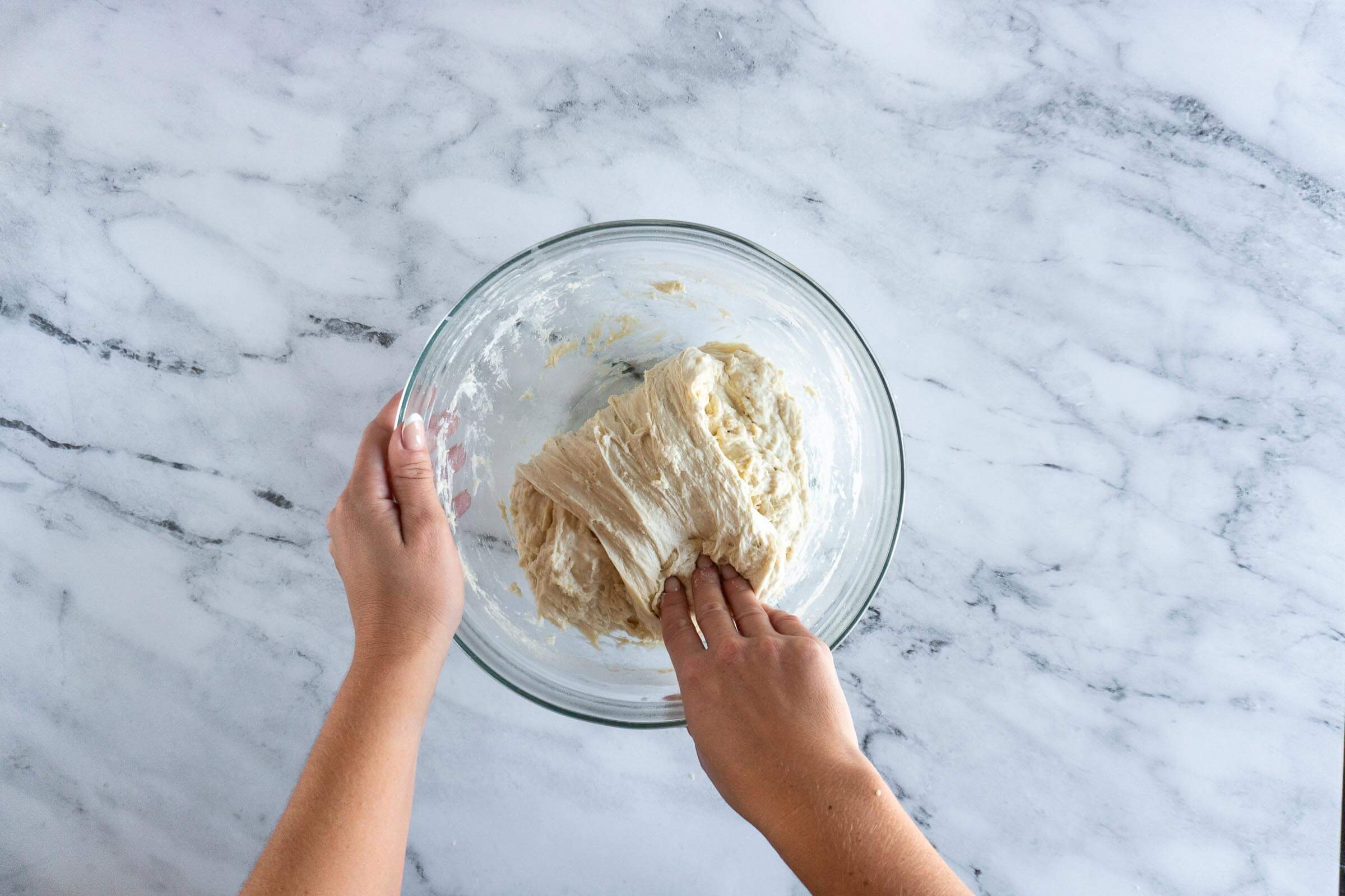 Folding the dough. 