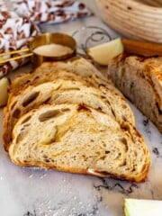 Sliced caramelized onion gouda sourdough.