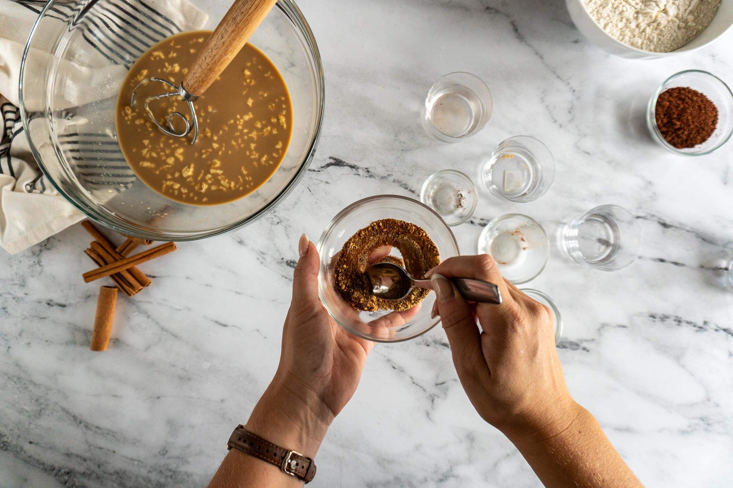 Stirring together spice mixture. 