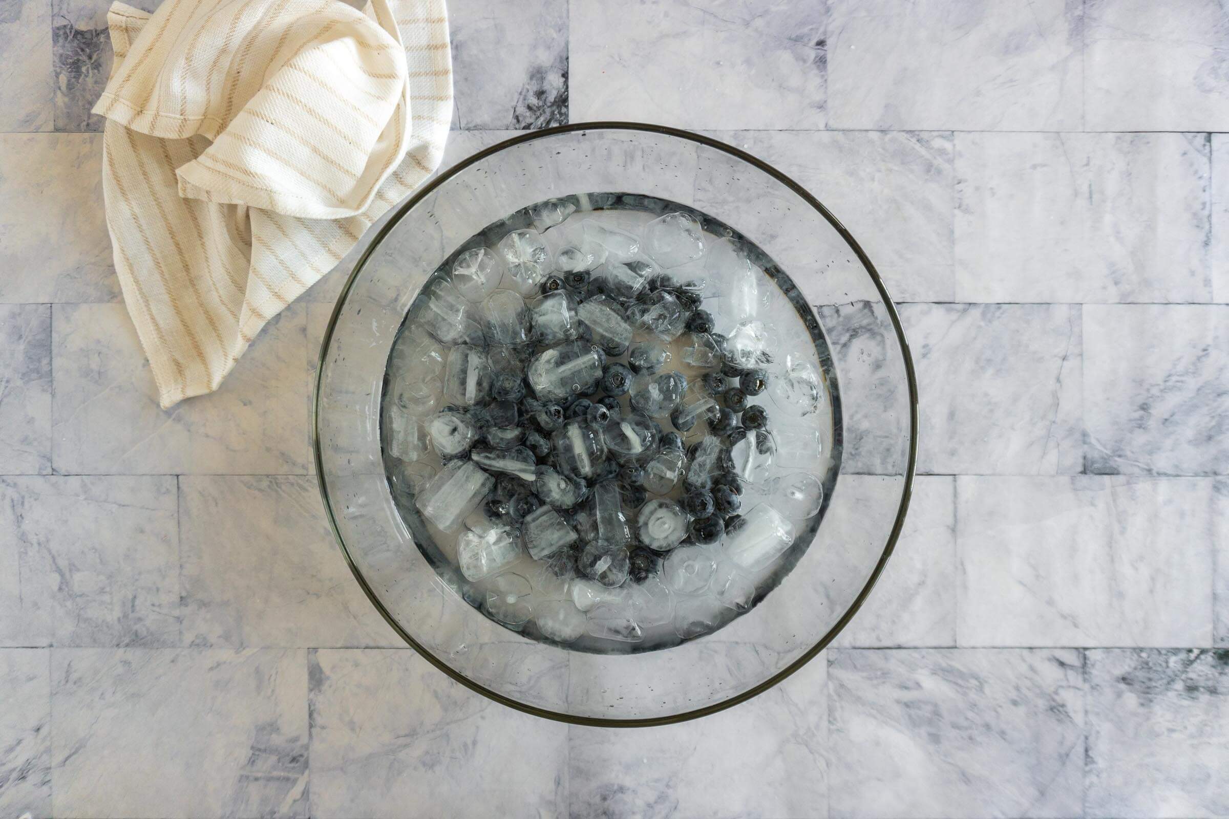 Checked blueberries in ice bath.
