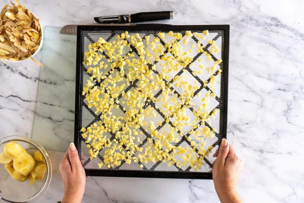 Minced ginger before drying.