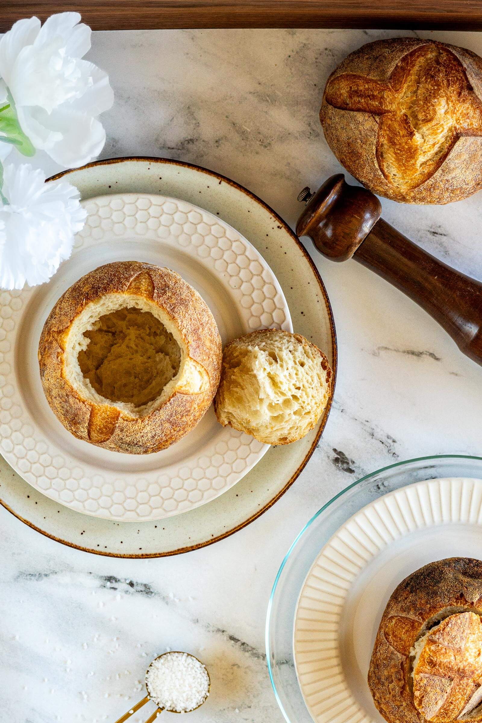 Unfilled sourdough bread bowls.